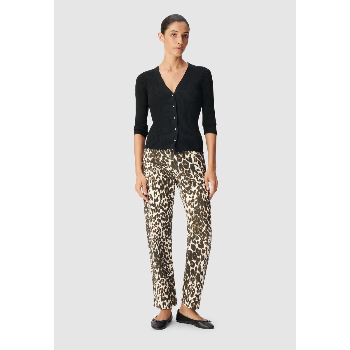 Cardigan col V tricot côtelé boutonné noir, IKKS