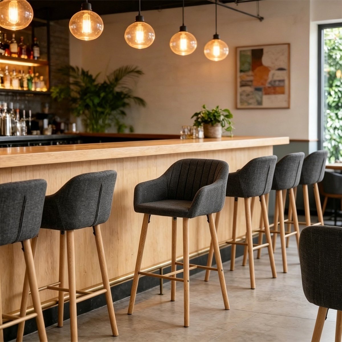 Lot de 6 chaises de bar scandinave en tissu lin H75cm, CARMENA noir, MEUBLES COSY