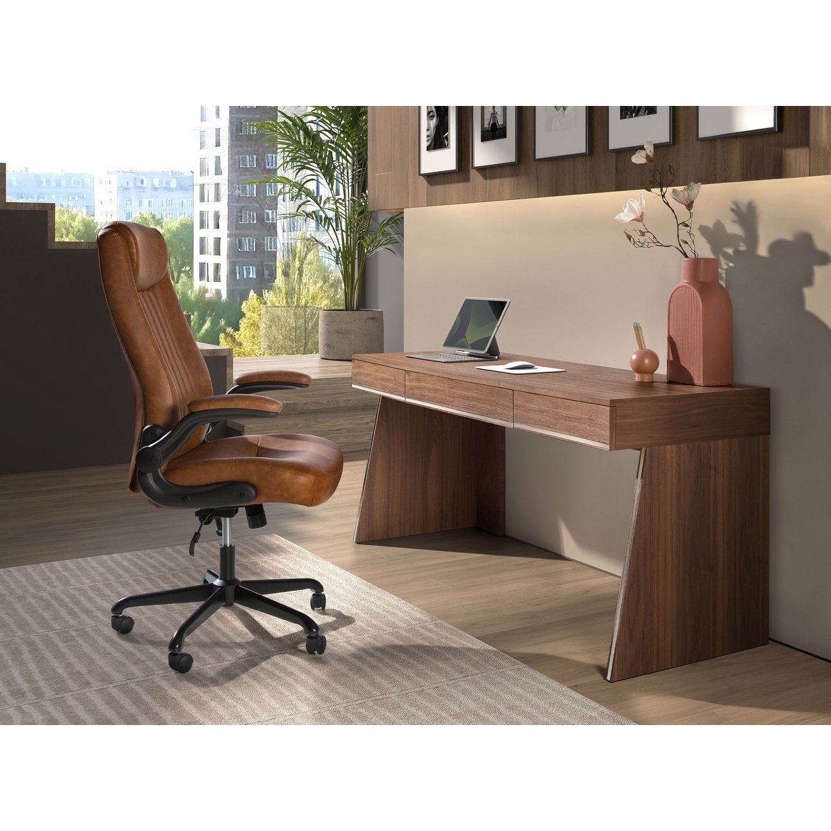 Fauteuil de bureau pivotant en similicuir marron | noir, ANGEL CERDA