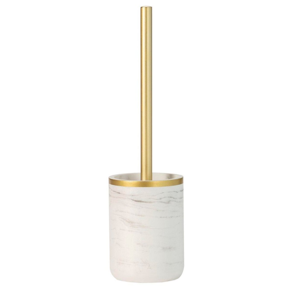 Brosse WC en résine effet marbre blanc et doré blanc, WADIGA