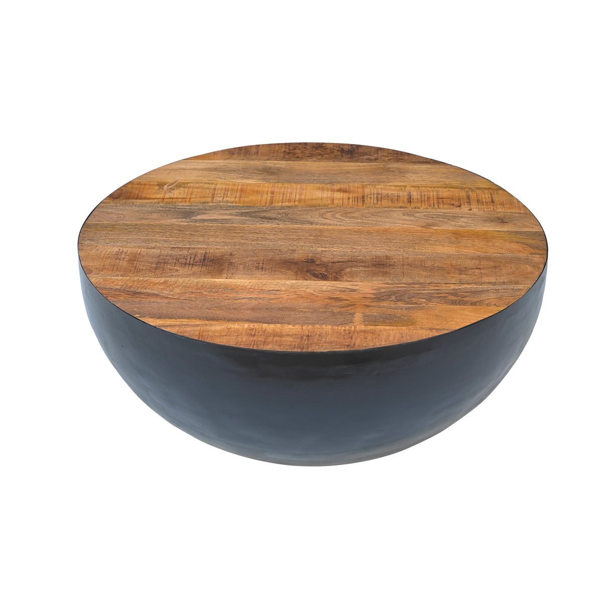 Table basse ronde en bois massif et métal D90 cm - TAJY bois foncé et noir, MAISON PAVANE