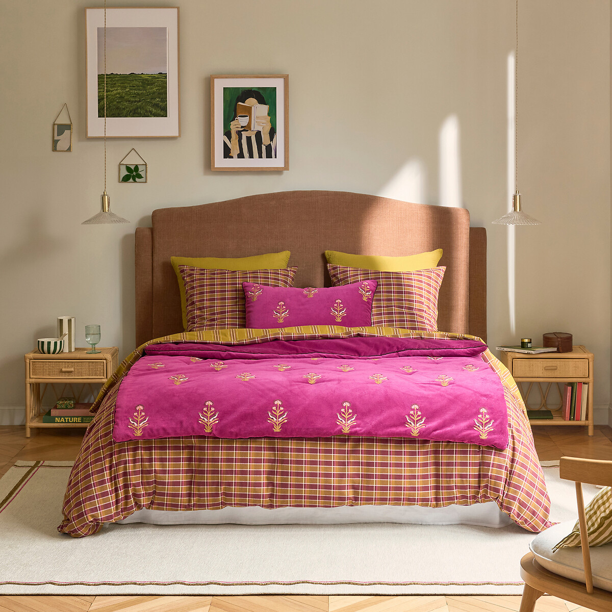 Housse de coussin velours côtelé Dylis framboise, LA REDOUTE INTERIEURS