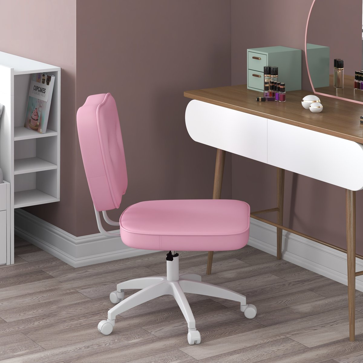 Chaise de bureau Polyuréthane Rose rose, HOMCOM