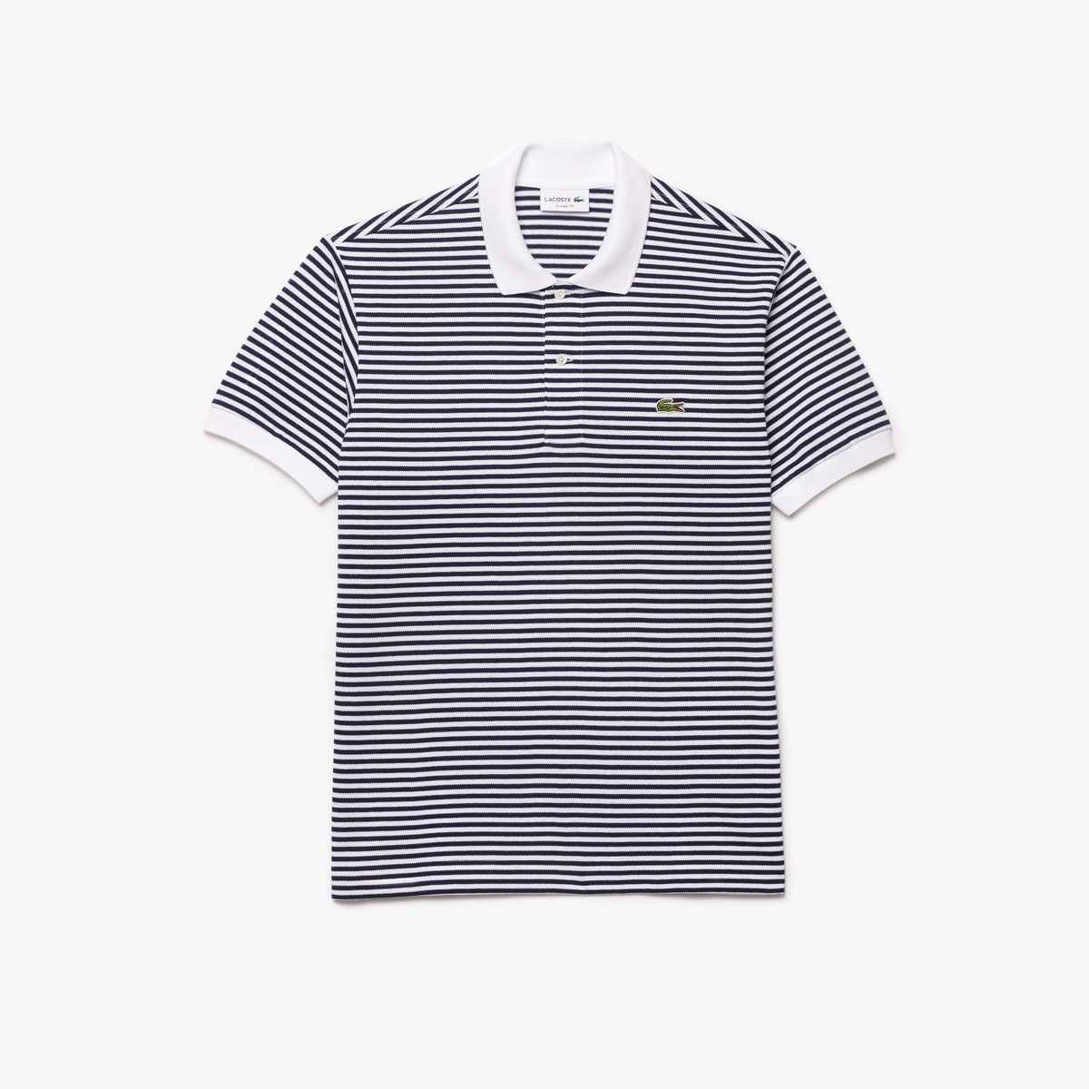 Polo L.12.12 classic fit en Petit Piqué rayé blanc-522, LACOSTE