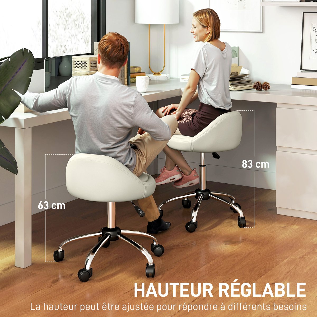 Tabouret de salon Revêtement synthétique blanc, HOMCOM