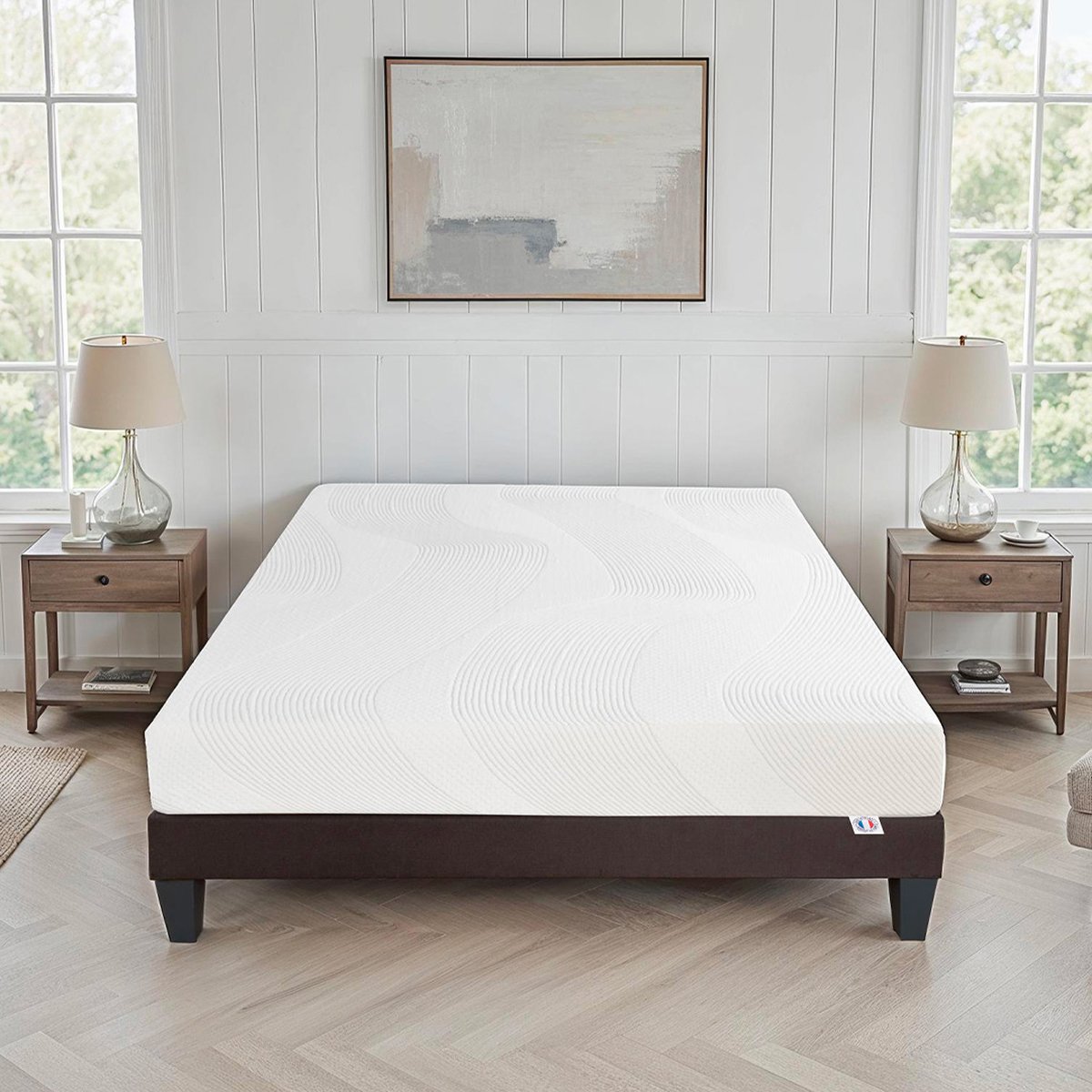 Ensemble Paris 140x190 cm Matelas Mousse + Sommier Bois blanc, BELLECOUR
