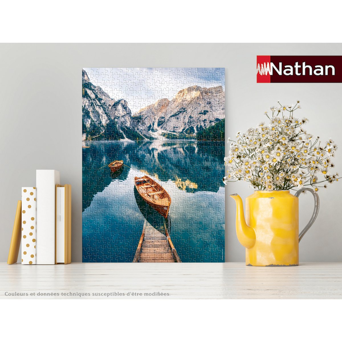 Puzzle n 500 p - les barques du lac de braies, italie couleur unique, NATHAN