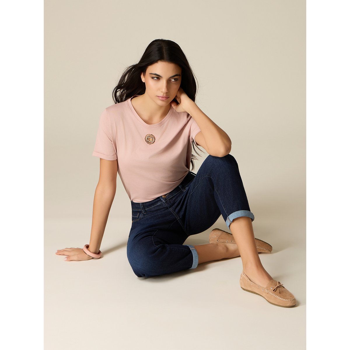 Jean boyslim avec revers bleu, OLTRE