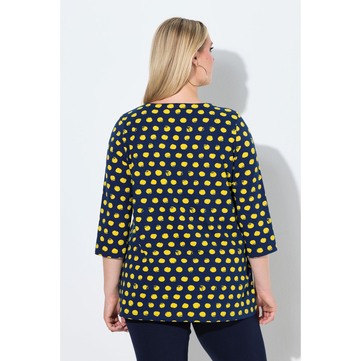 T-shirt à pois, col rond et manches 3/4 colza jaune, ULLA POPKEN