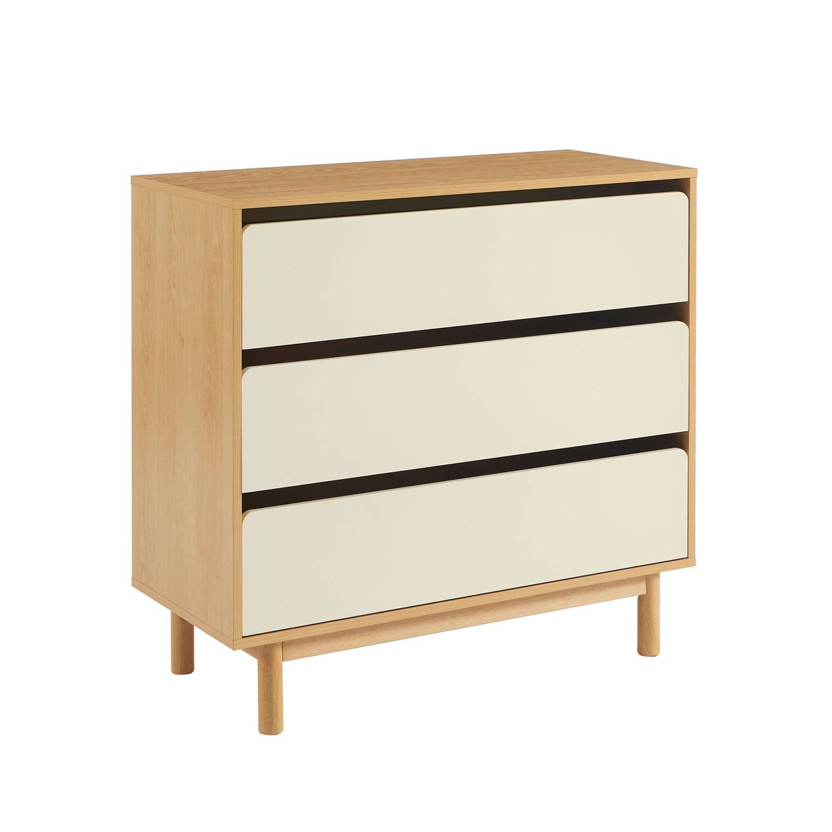Commode 3 tiroirs THALIA beige et chêne, BAÏTA