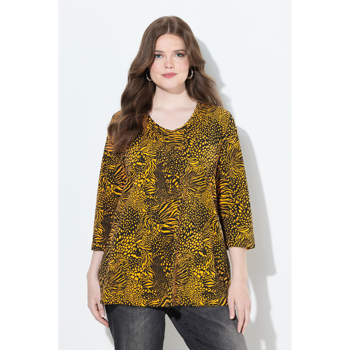 T-shirt coupe évasée, motif animal orange fluo, ULLA POPKEN