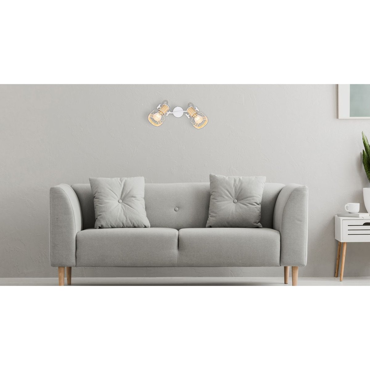 Plafonnier À 2 Spots En Métal Et Bois blanc, GLOBO LIGHTING