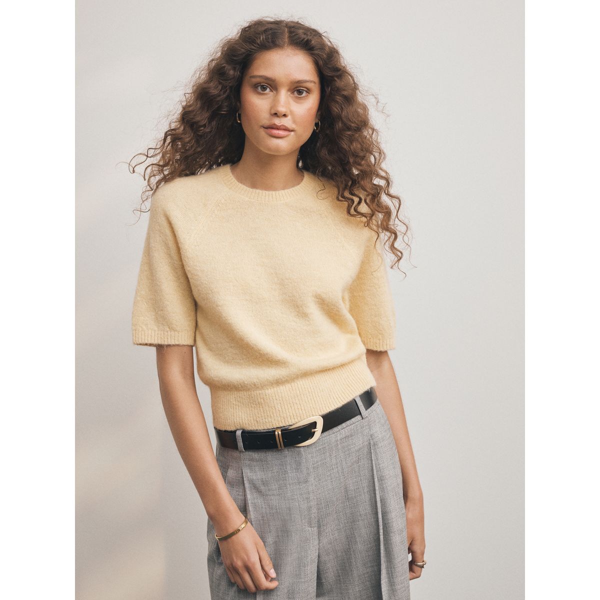Pull en maille à col t-shirt jaune clair, NEXT