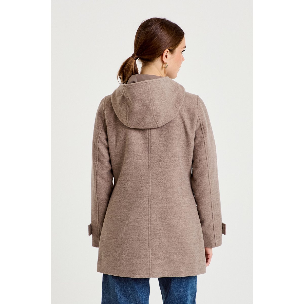 Manteau ajusté 3/4 à capuche taupe, CACHE CACHE