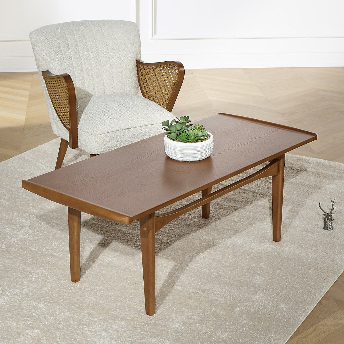 Table basse style scandinave, plateau en chêne DALHIA marron, ROBIN DES BOIS