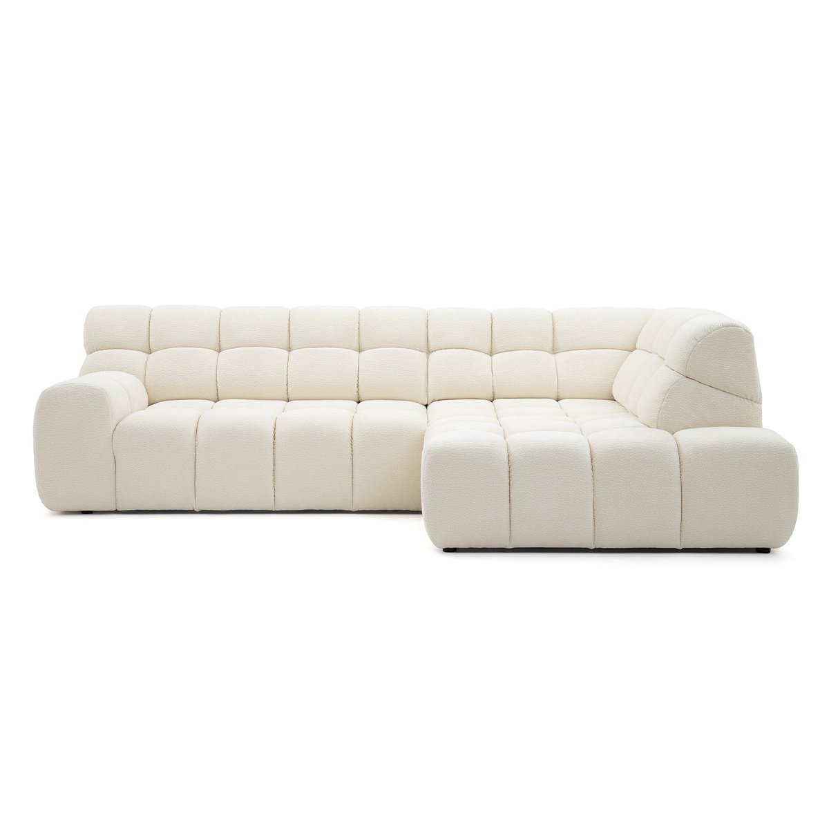 Canapé d'angle convertible 4 places en tissu chenille, ANDRE blanc, BOBOCHIC