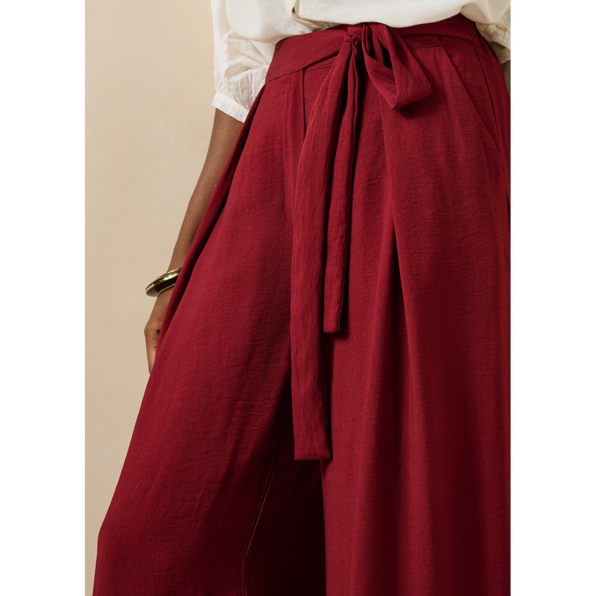 Pantalon large en jacquard mahogany, LA FEE MARABOUTEE