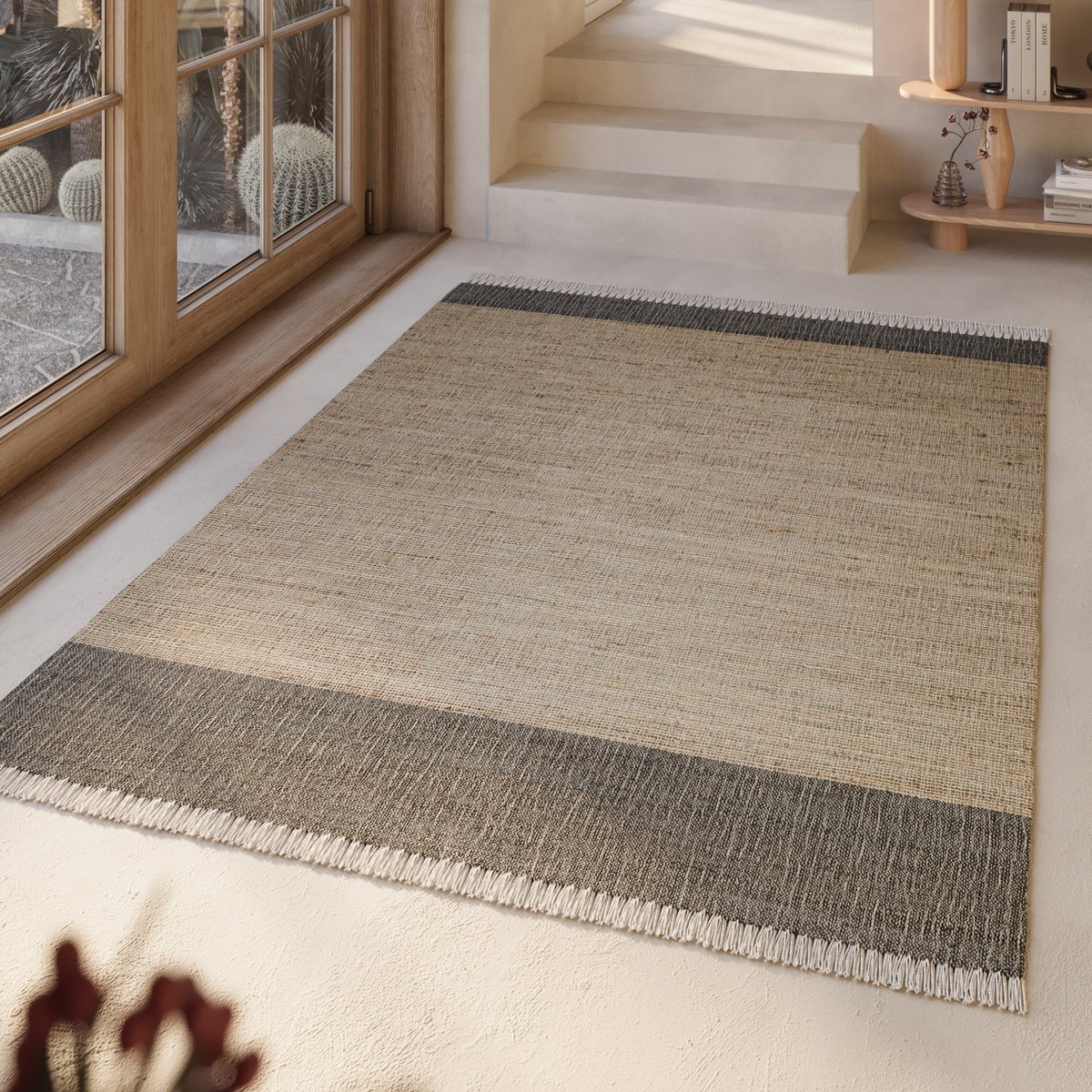 Tapis jute rectangulaire à franges , VIKTOR naturel, gris, WECON HOME