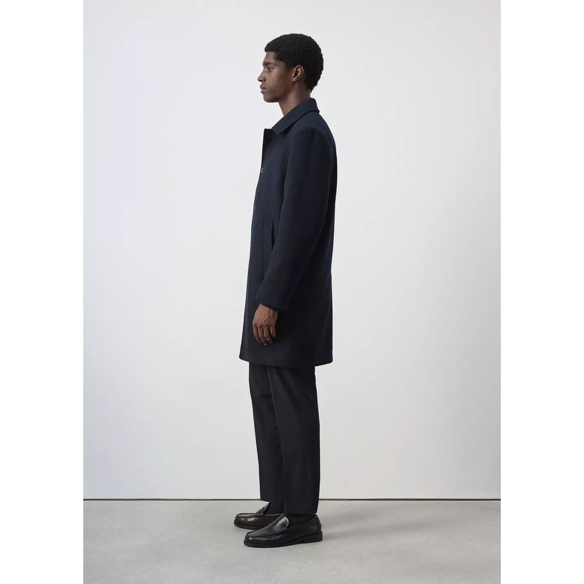 Manteau en laine à col chemise bleu nuit, MANGO MAN