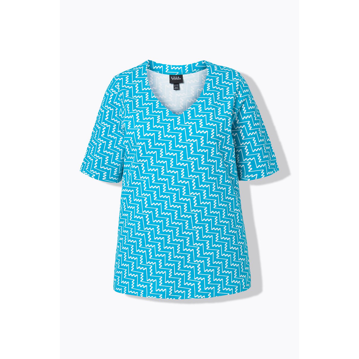 T-shirt à imprimé graphique. Col en V et aqua turquoise, ULLA POPKEN