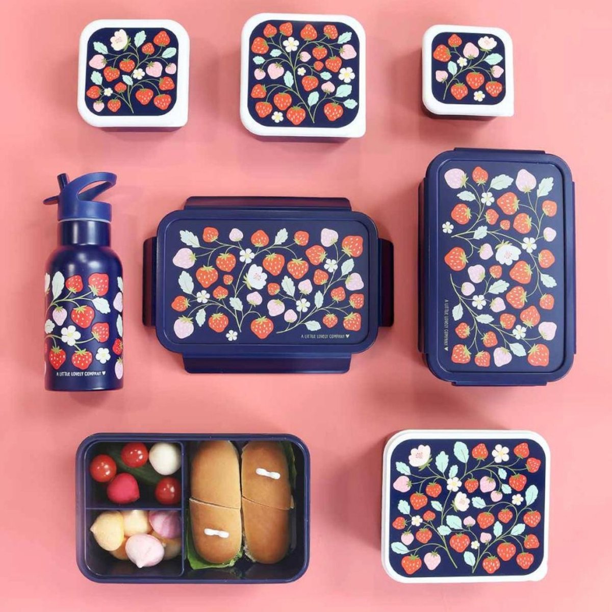 Lunch box Fraises noir, rouge, bleu, A LITTLE LOVELY COMPANY