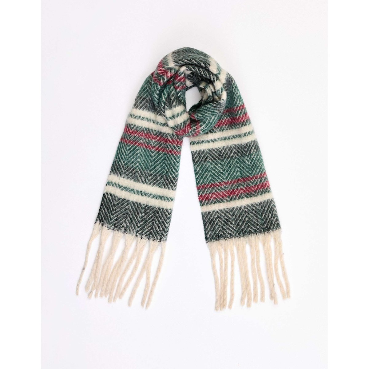 Écharpe rayée à franges KUNDRA vert stripe, LA FIANCÉE