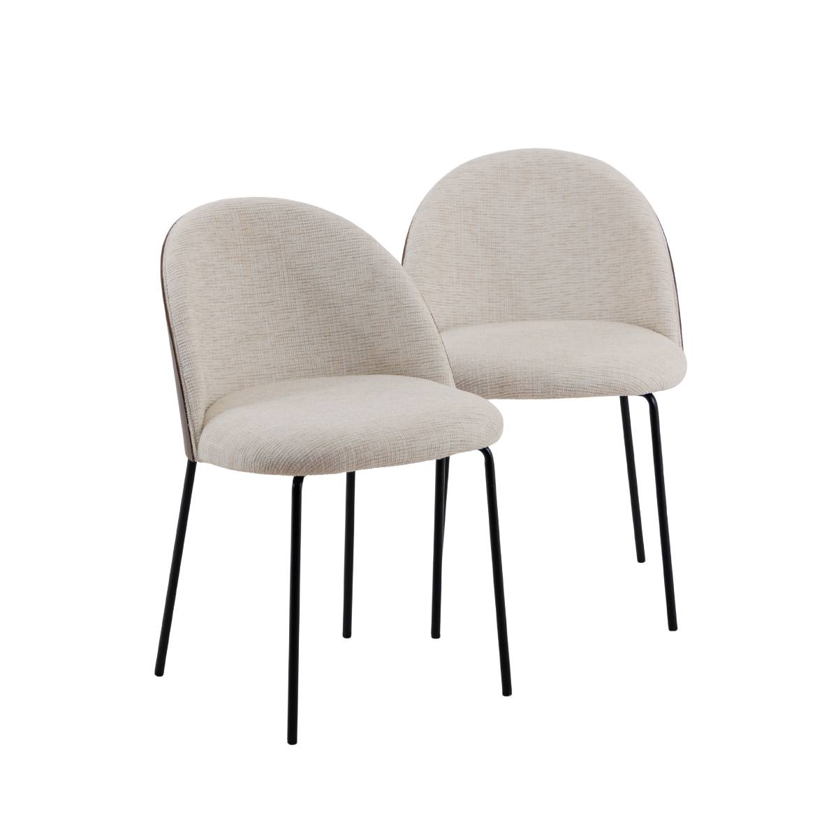 Lot de 2 chaises en tissu et bois NYSSA blanc, MADE IN MEUBLES