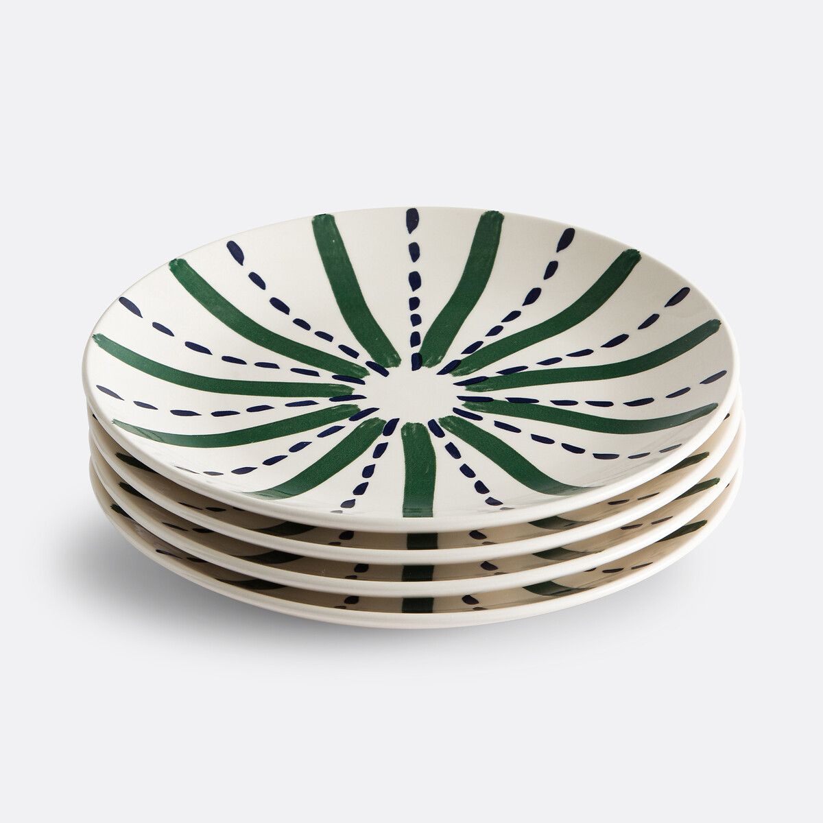 Lot de 4 assiettes plates en grès Riveri vert/bleu, LA REDOUTE INTERIEURS