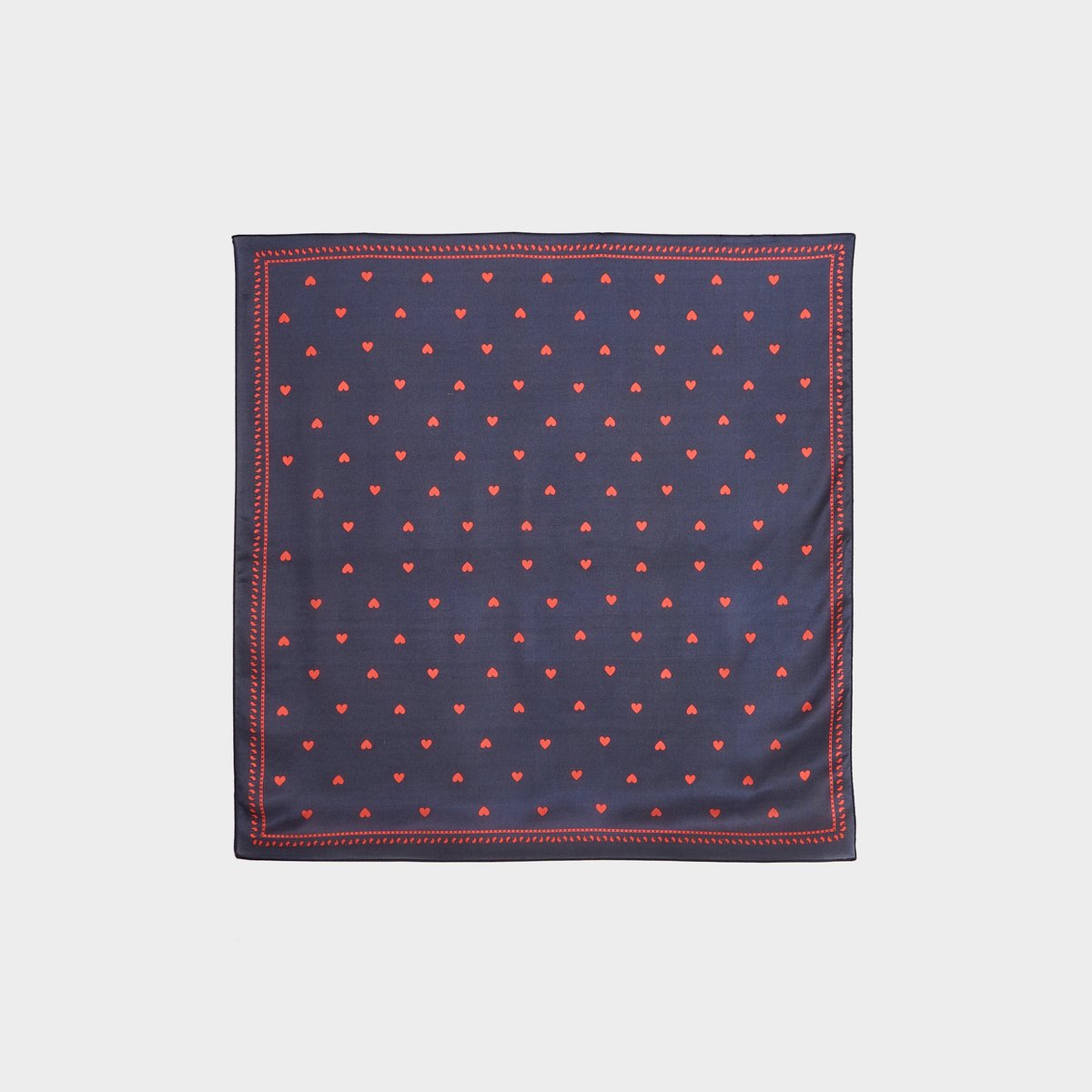 Foulard carré satin motif cœurs bleu marine, GRAIN DE MALICE