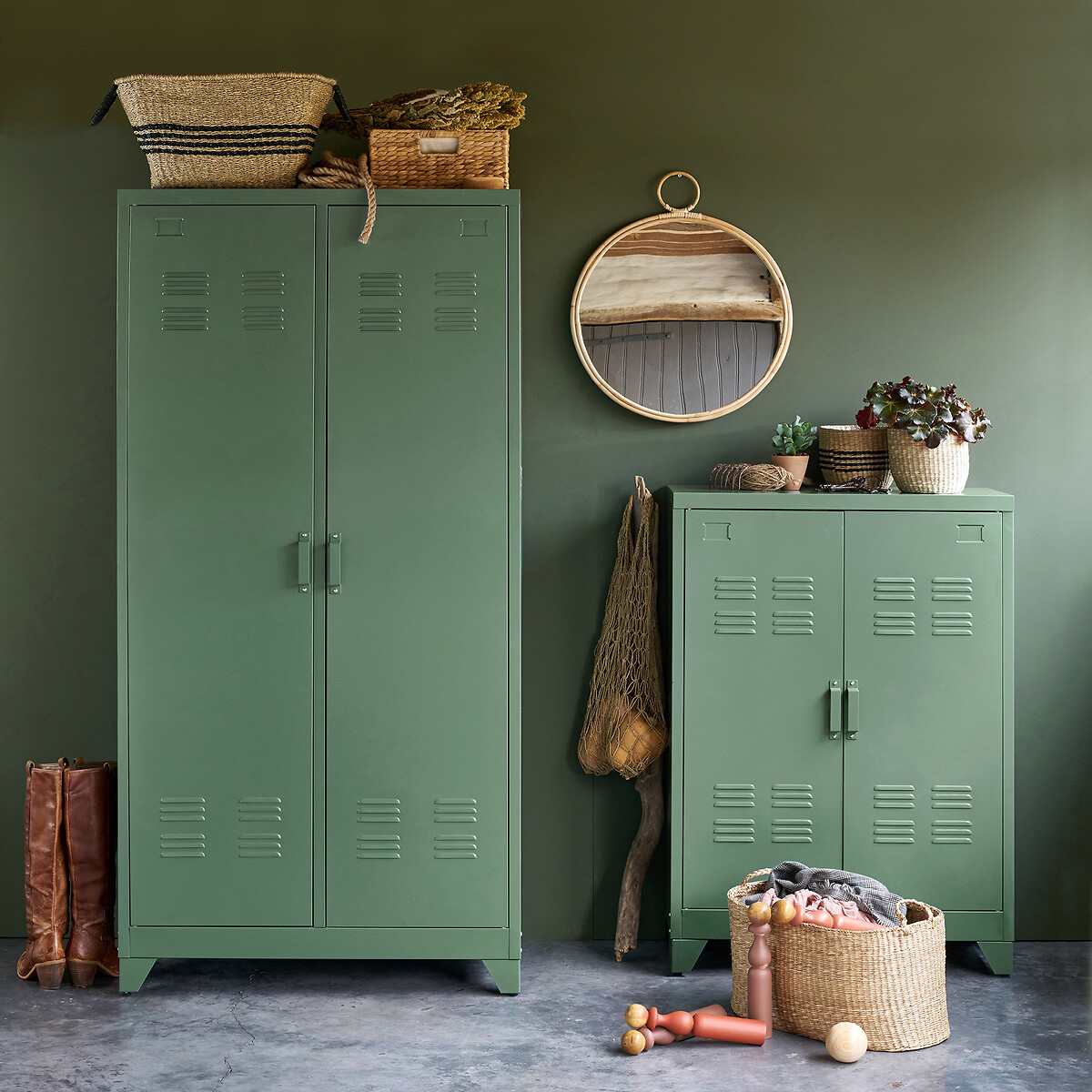 Armoire 2 portes en métal acier, HIBA vert eucalyptus, LA REDOUTE INTERIEURS