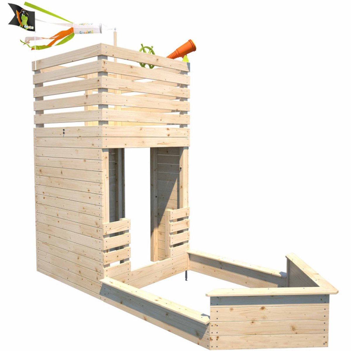 Cabane bateau en bois extérieur avec bac à sable PIRATE marron, SOULET