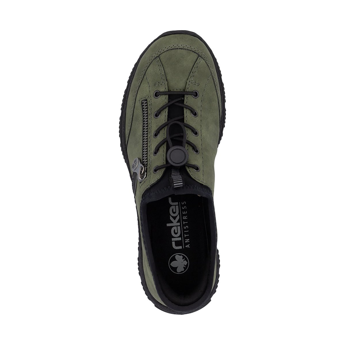 Sneakers kaki avec semelle à talon plat et à lacets élastiqués avec stoppeur kaki, RIEKER
