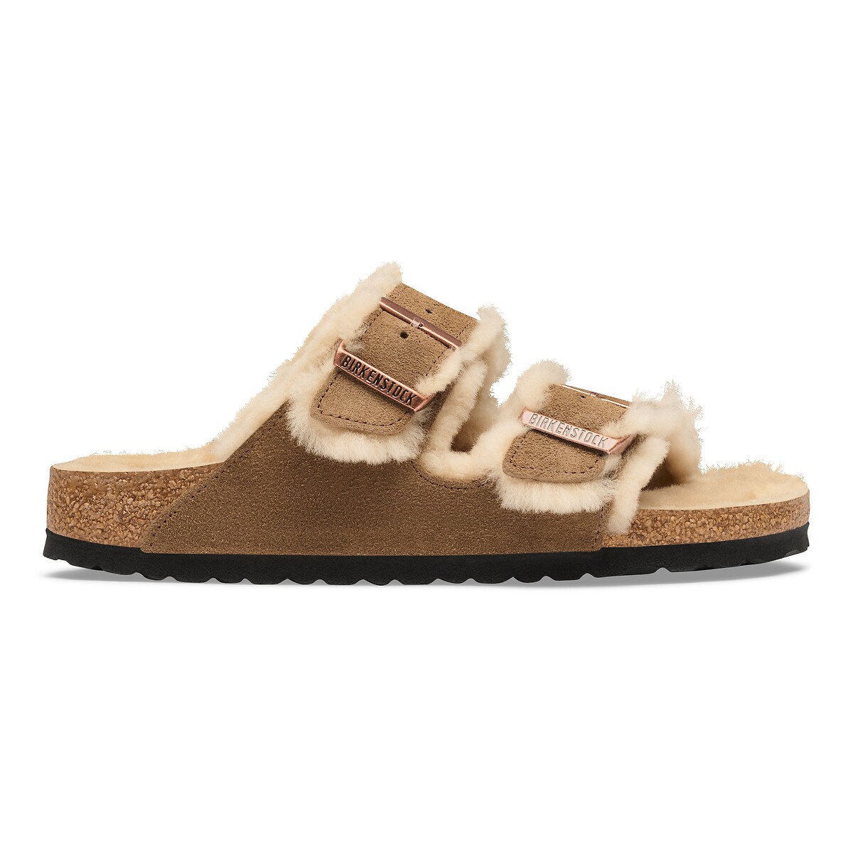 Sabot doppio cinturino, foderati in pelle scamosciata Arizona Fell marrone scuro, BIRKENSTOCK