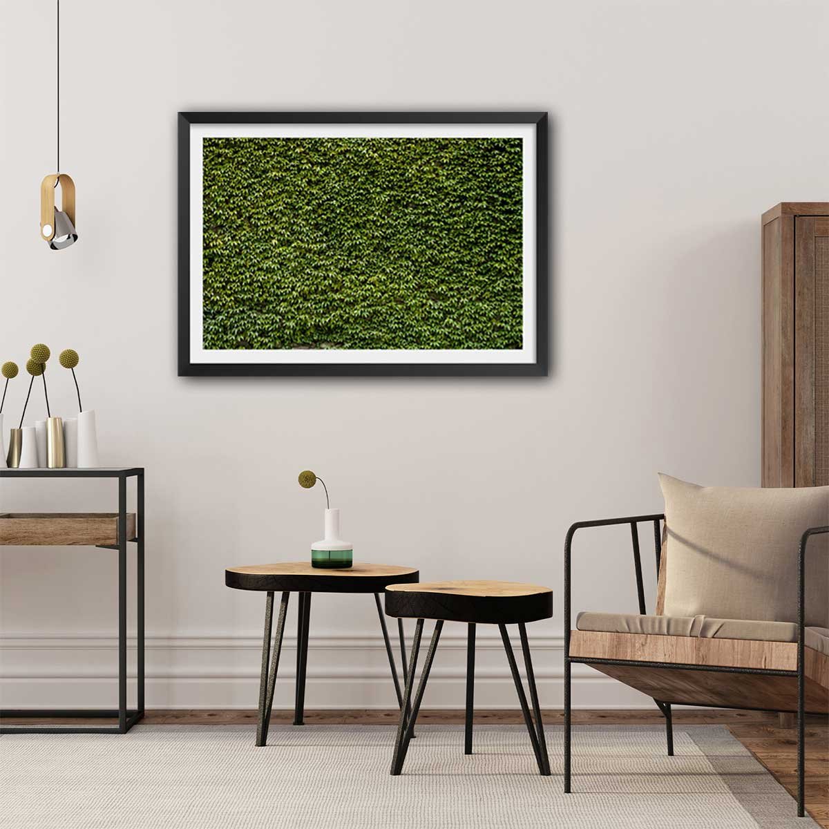Affiche nature mur de lierres affiche + cadre en bois - noir, HEXOA