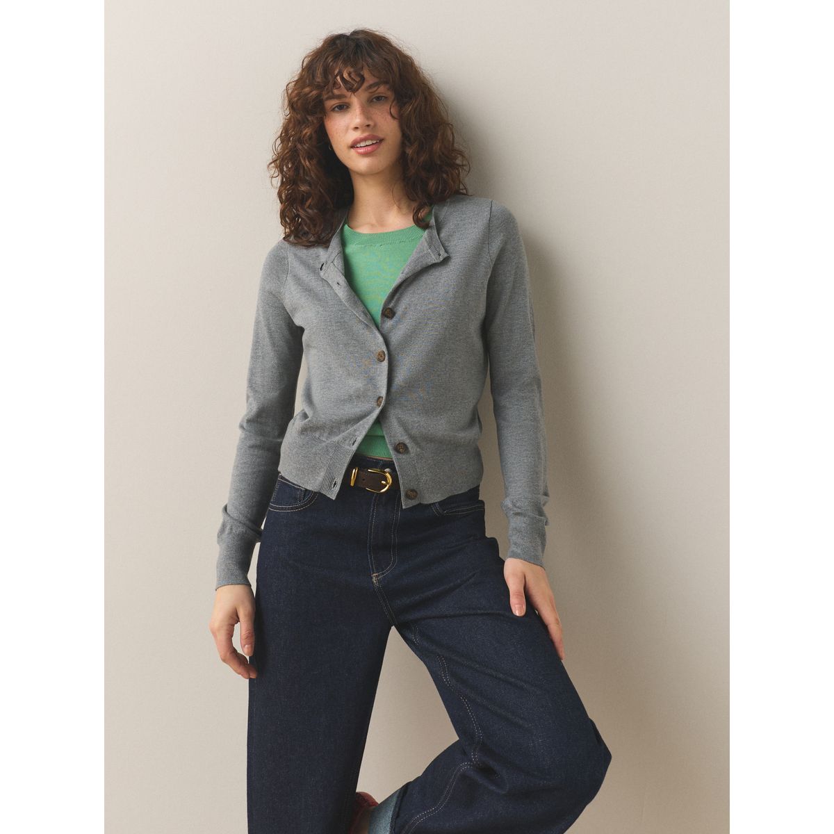 Cardigan à effet superposé avec coton doux gris/vert, NEXT