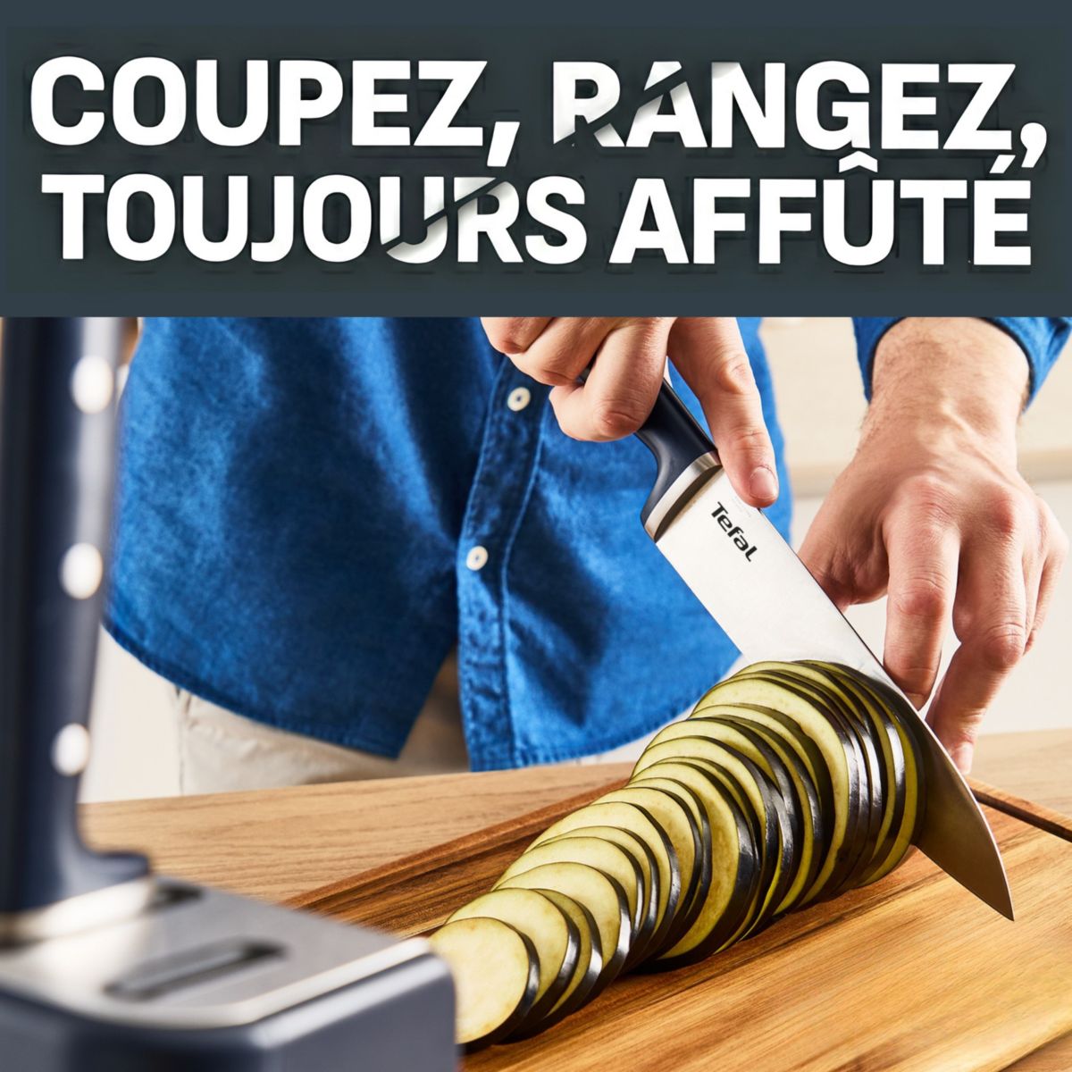 Set de couteaux EverSharp Pro 5 pcs aiguiseur integré couleur unique, TEFAL
