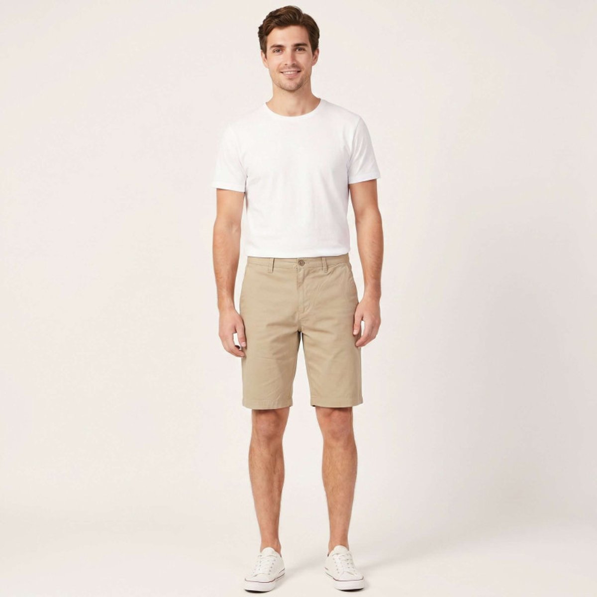 Short chino en coton marine uni avec une coupe droite et de multiples poches beige, TIMBERLAND