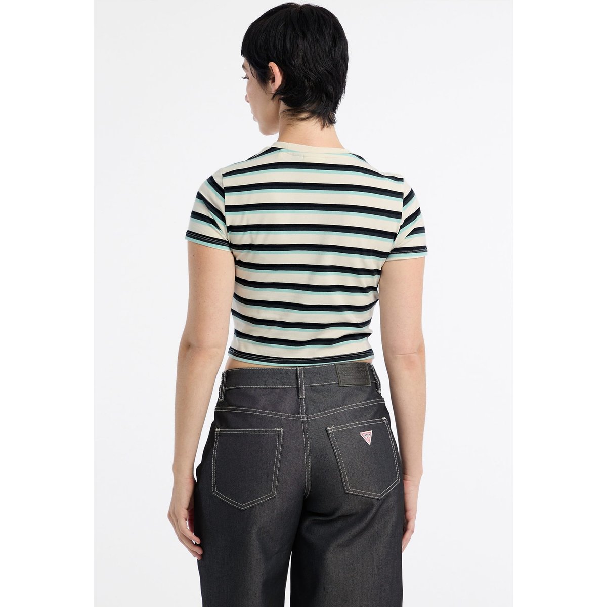 T-Shirt Crop À Rayures blau multi, GUESS JEANS