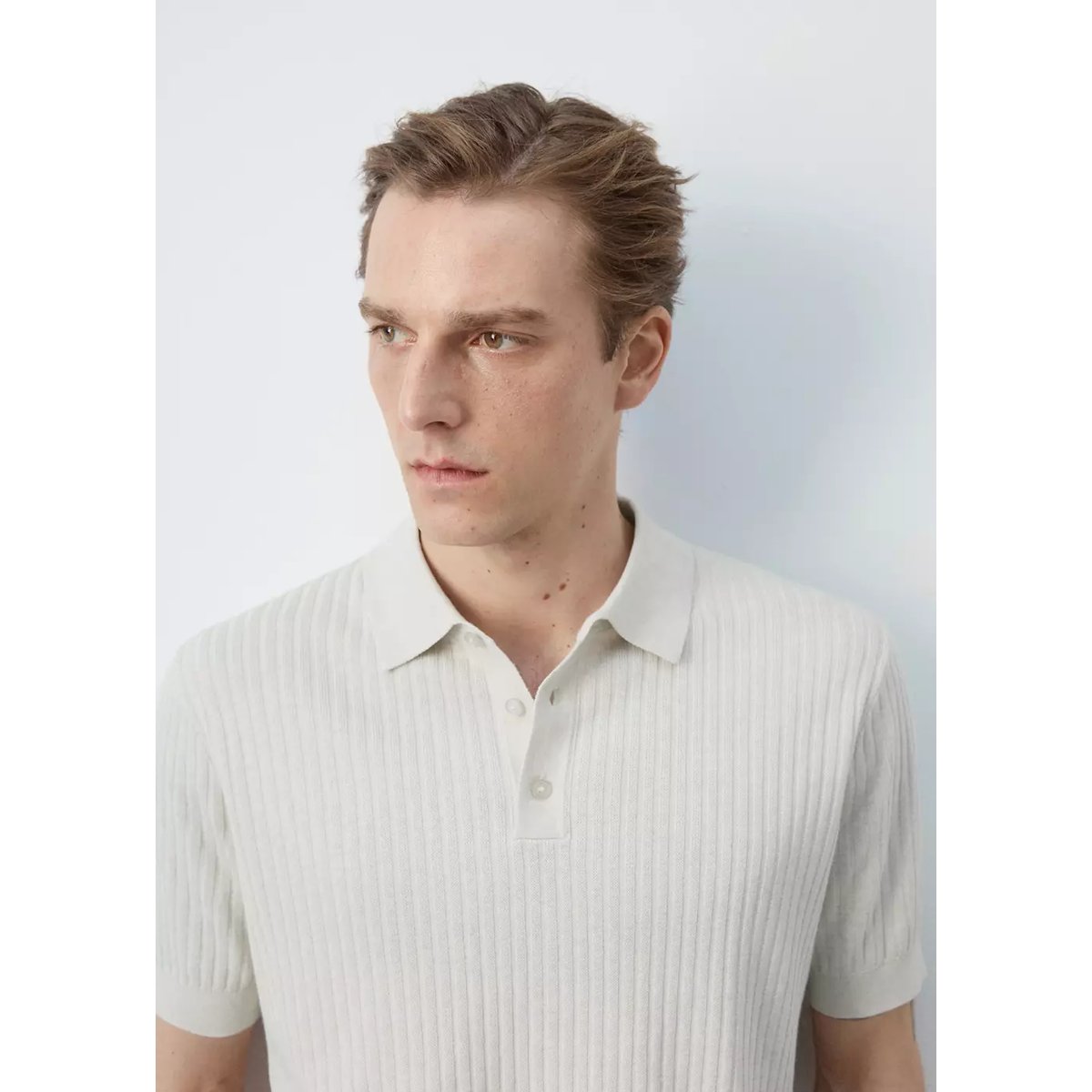 Polo en maille côtelée en mélange de coton sable, MANGO MAN