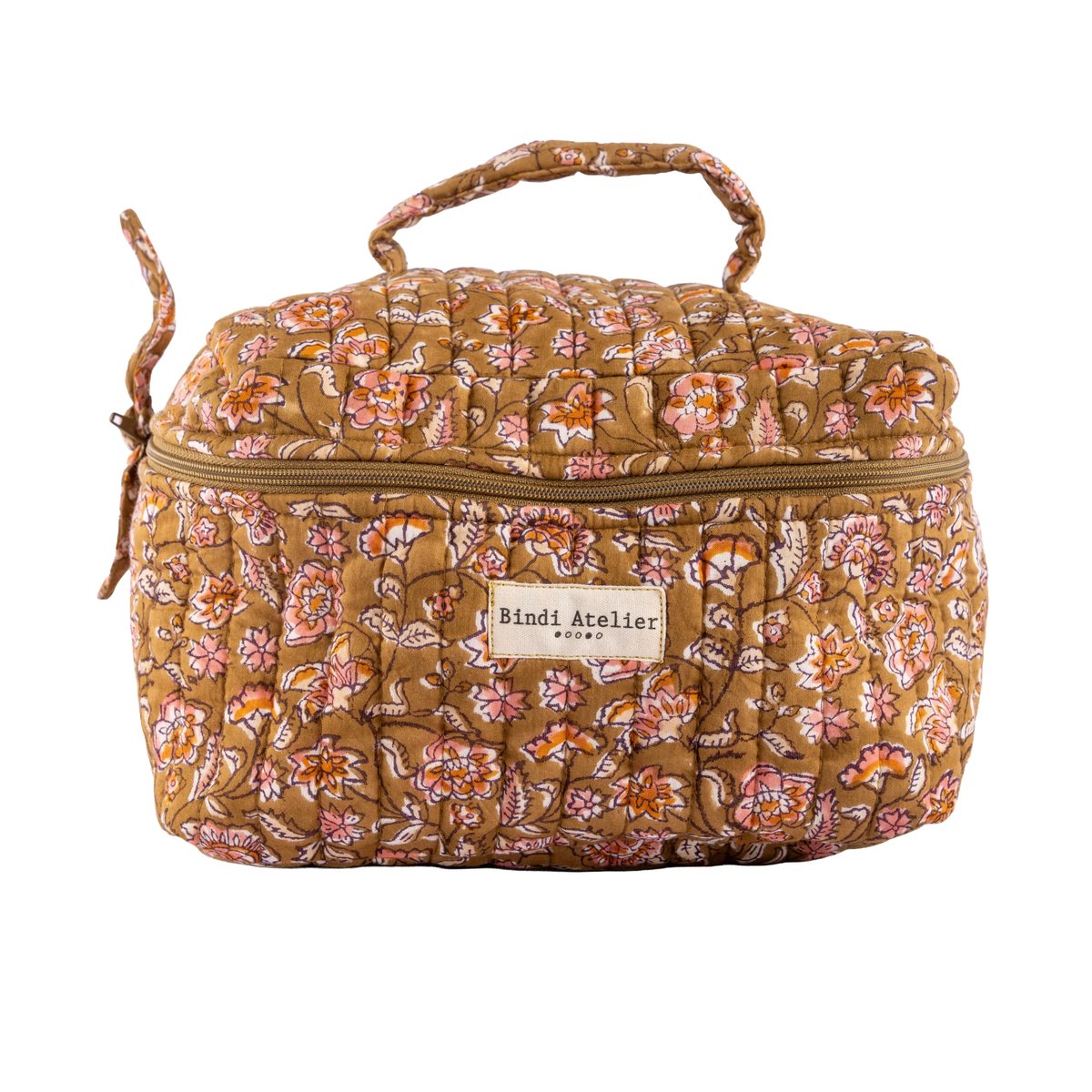 Trousse vanity en coton matelassé Edel vert khaki, BINDI ATELIER