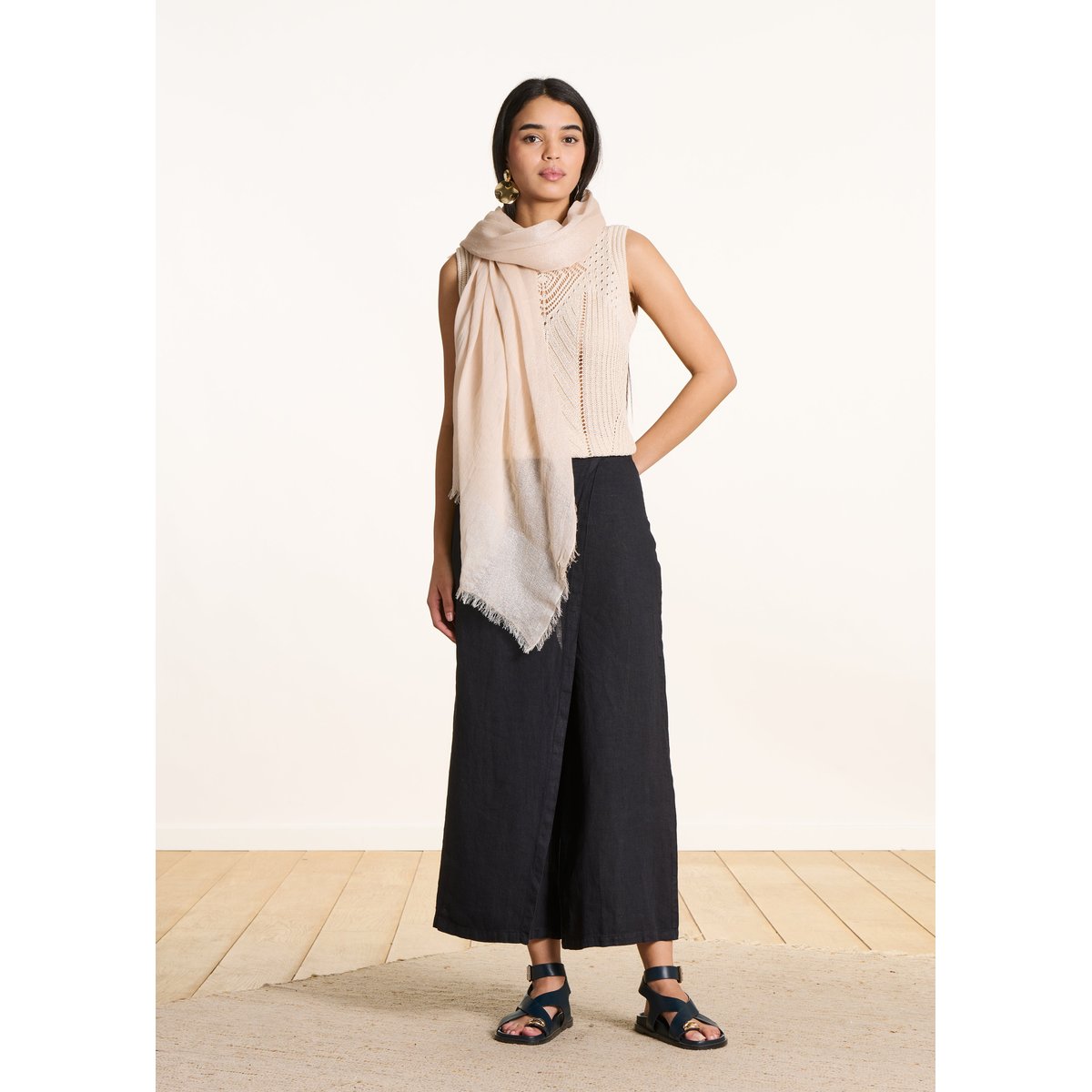 Foulard en coton avec fil textile ecru, LA FEE MARABOUTEE
