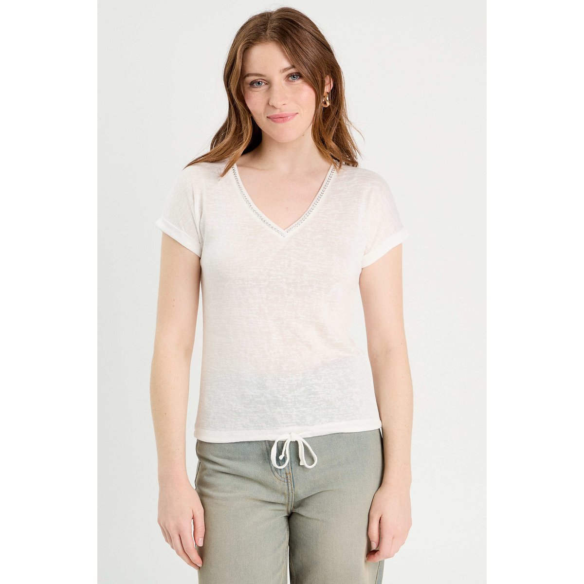 T-shirt détail noeud ecru, CACHE CACHE