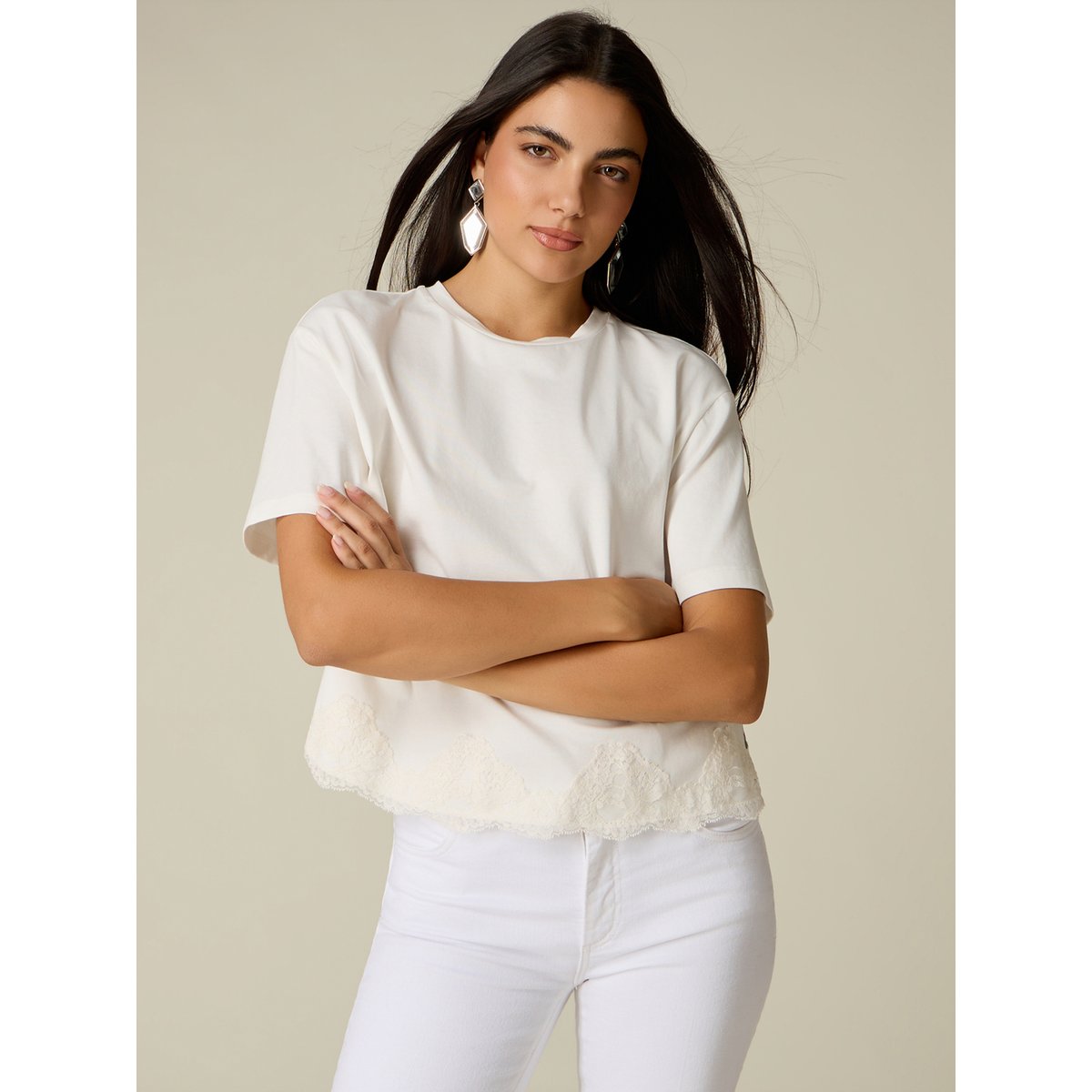 T-shirt avec empiècement au dos blanc, OLTRE