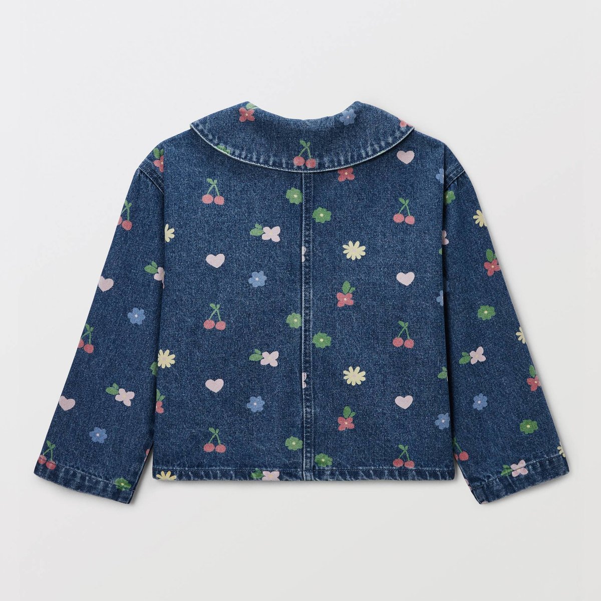 Veste en jean col claudine imprimée bleach denim, MONOPRIX