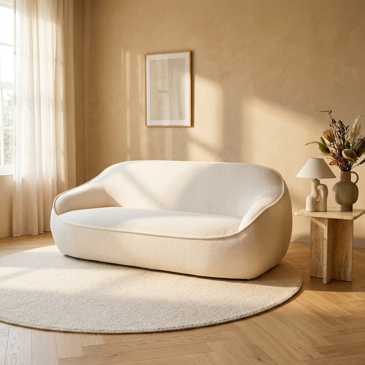 Tapis rond en polyester bouclé, BOUCARA beige, KARE DESIGN