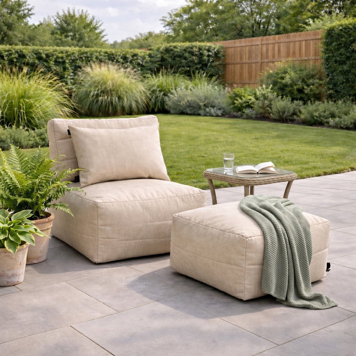 Pouf canapé de jardin modulable en tissu tissé d'intérieur et d'extérieur Oeko-Tex® - NOA beige, ICON