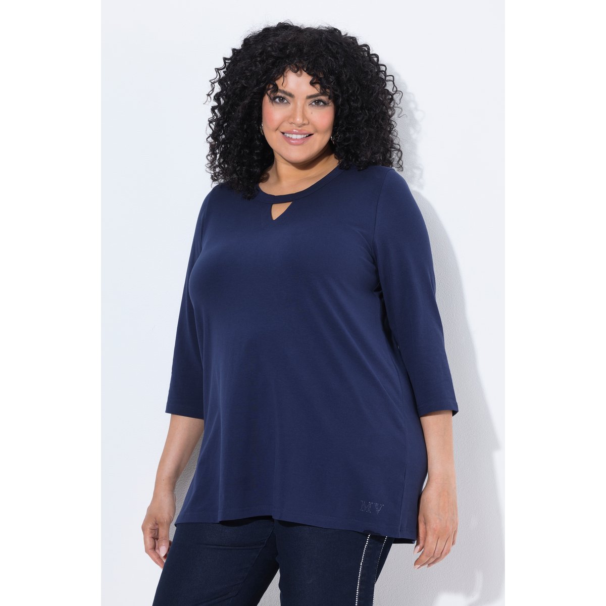 T-shirt avec motif scintillant marine, ULLA POPKEN