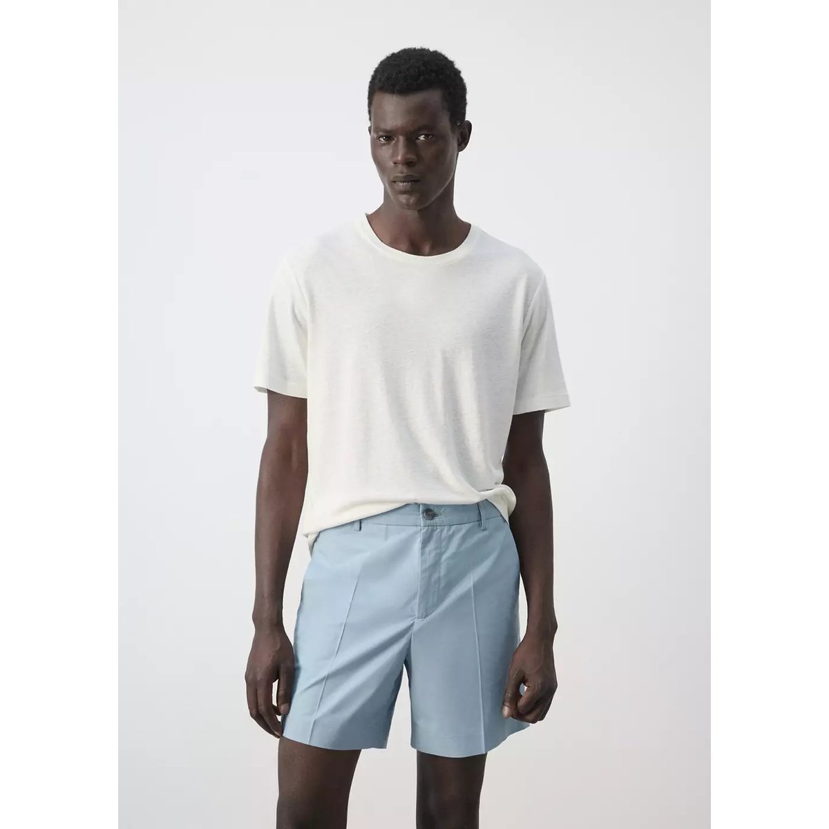 T-shirt slim fit en mélange de lin blanc, MANGO MAN