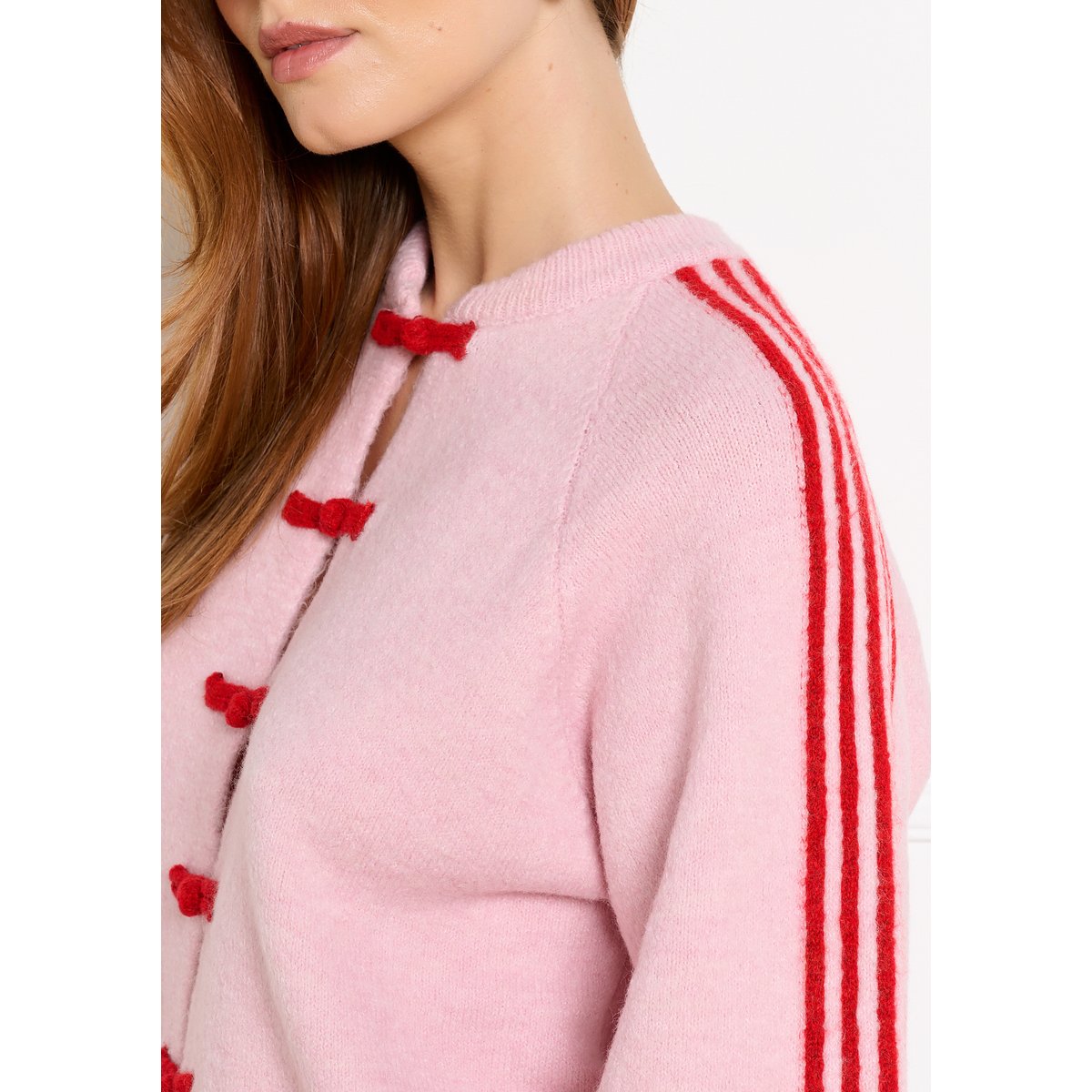 Cardigan à attaches fantaisie rose bubblegum, LOLALIZA