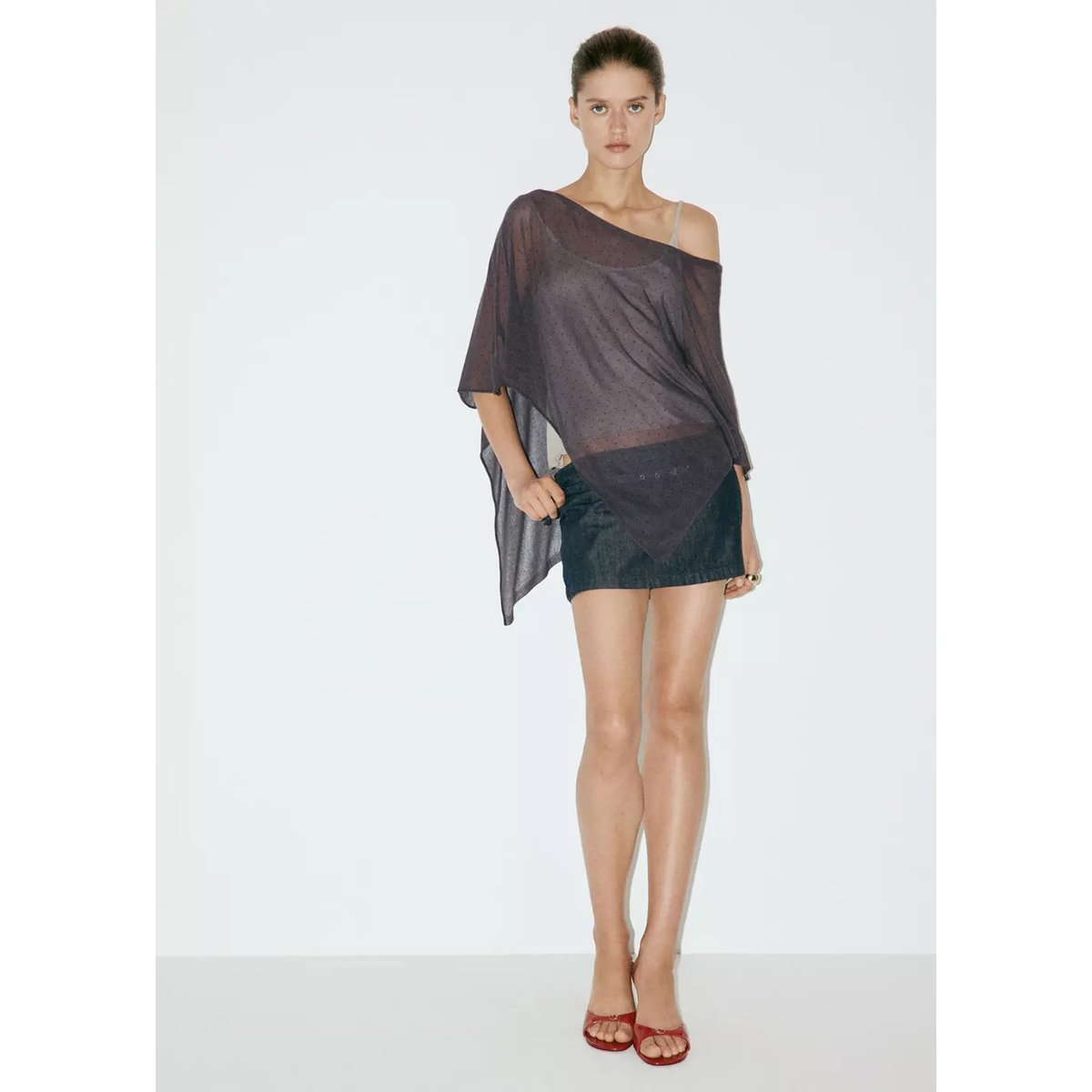 Cape asymétrique strass gris anthracite, MANGO